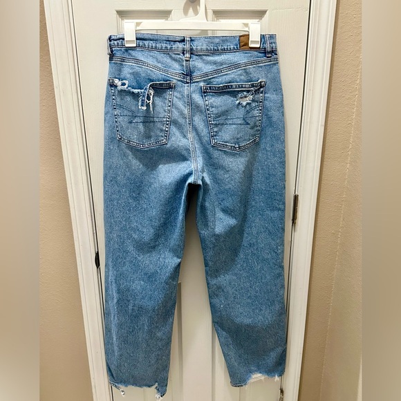 AMERICAN EAGLE highest rise ripped baggy straight jeans size 14 distressed - Picture 16 of 16
